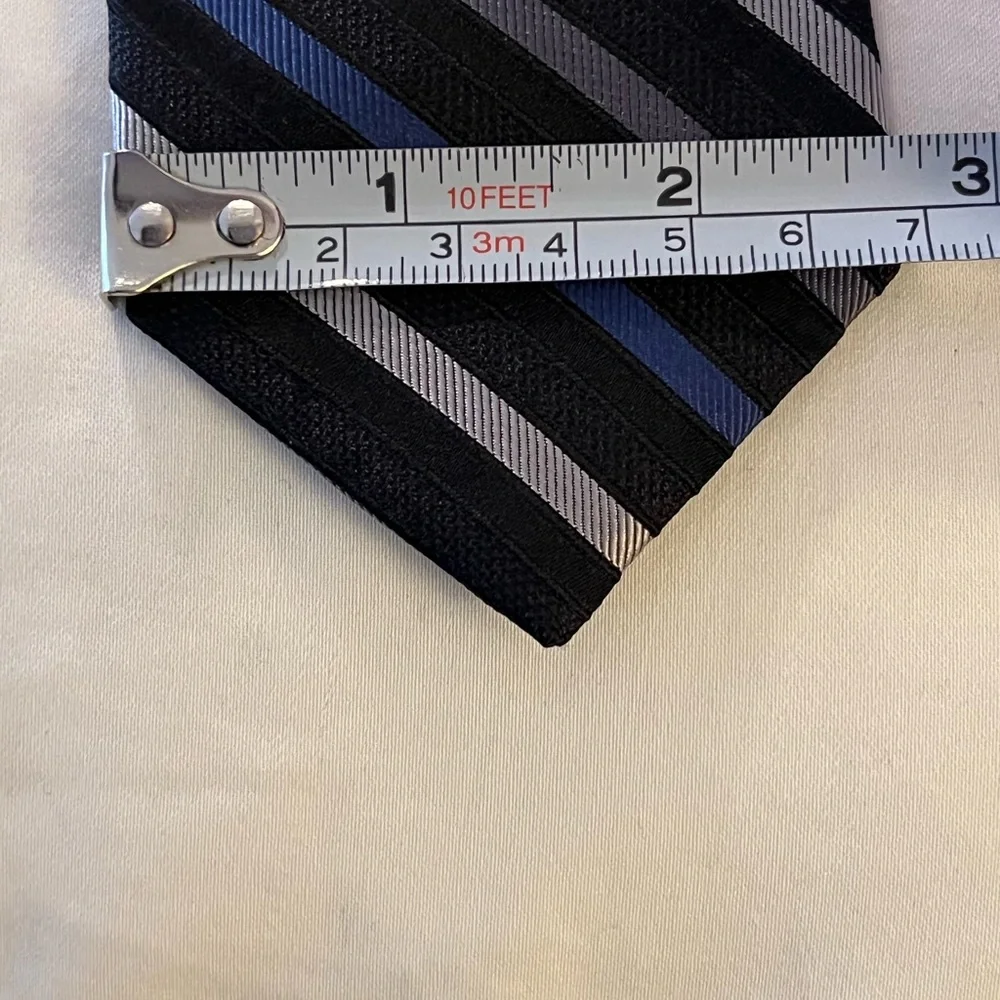 Calvin Klein Young Men's Black and Blue Striped Tie 100% Silk